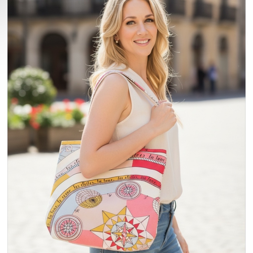 Tory Burch Pink and Yellow Tote Bag